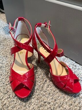 Unisa Red Patent Crisscross Ankle-Strap Heels